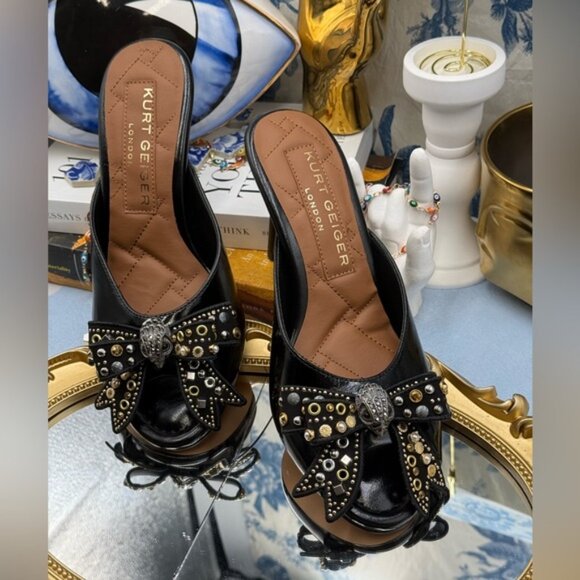 🆕 KURT GEIGER LONDON 🧿 NWOB Belgravia Stud Bow Mule Heel, Black - Sz 37 US 7 - Picture 5 of 15